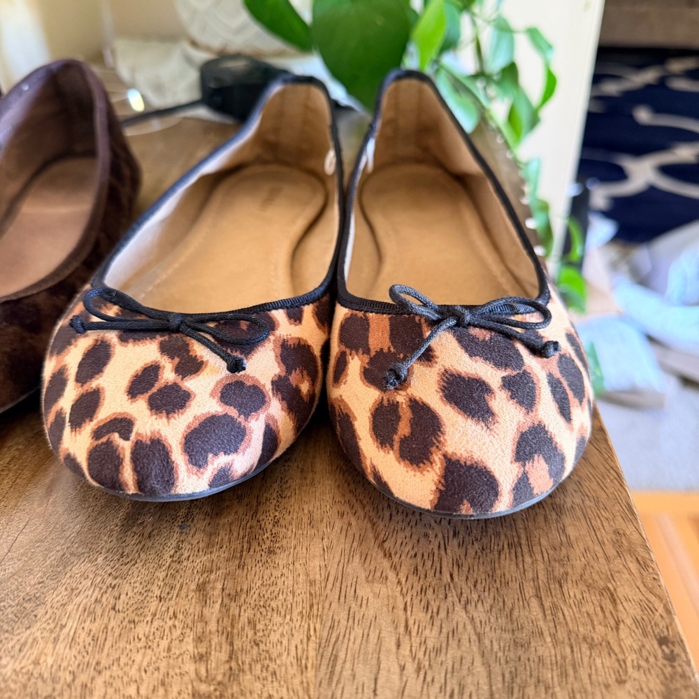 Old Navy Ballet Flats Womens 8 Brown Leopard Print Bundle 2 Pairs Bow Accents - Picture 14 of 15